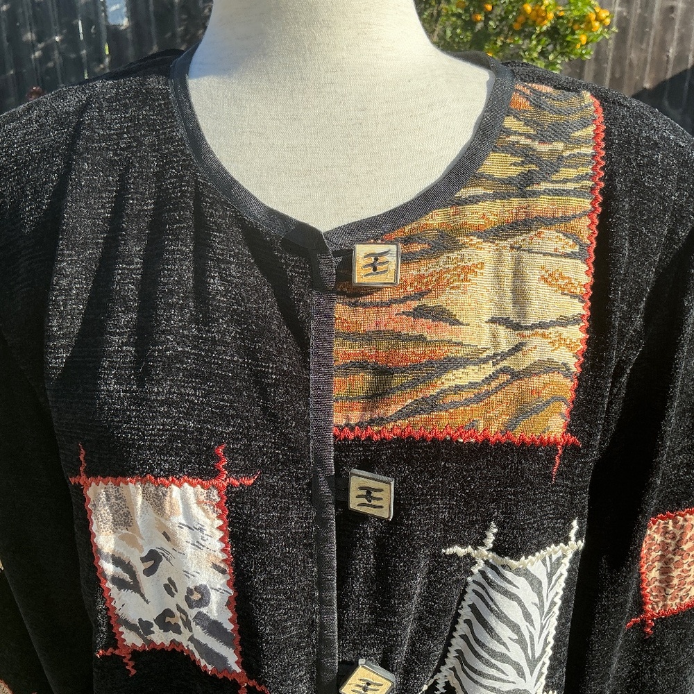 VTG Jacket Indigo Moon Women L Black Patchwork Boho Artsy Festival Fall Animal - Picture 5 of 16